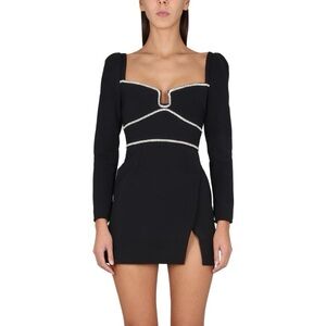 Self-Portrait Crepe Black Diamond Detail Mini Dress Sz 6